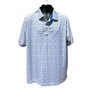 FootJoy FJ Mens Golf Polo Shirt White Blue Travel Print Size XL